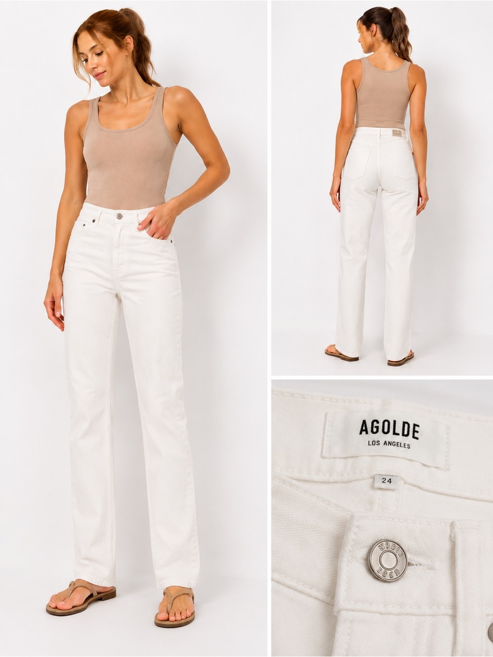 Size 24 Women’s AGOLDE Riley High Rise Straight Jean Whip White Denim - Picture 2 of 11